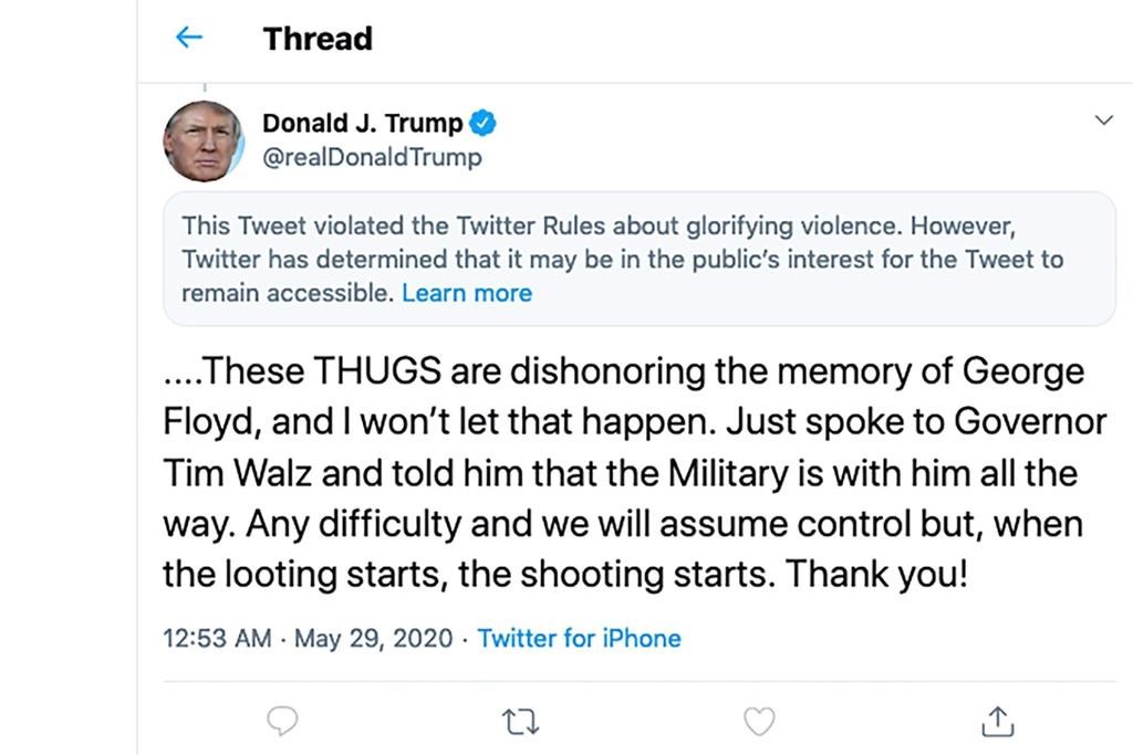 This image from the Twitter account of President Donald Trump shows a tweet he posted on Friday, May 29, 2020. (Twitter via AP)
