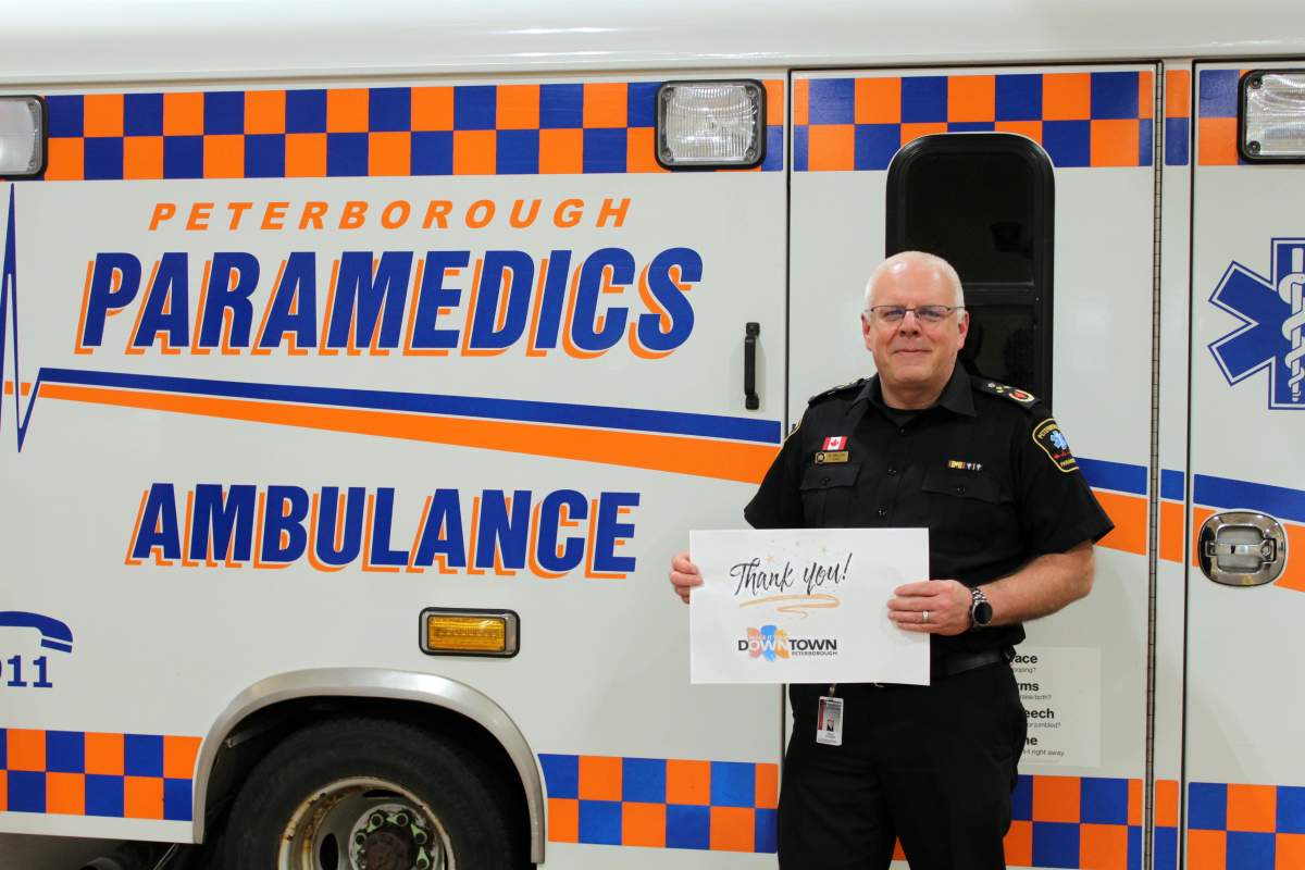 Peterborough County-City Paramedics Chief Randy Mellow thanks downtown restaurants for their support of food delivery during the coronavirus pandemic.