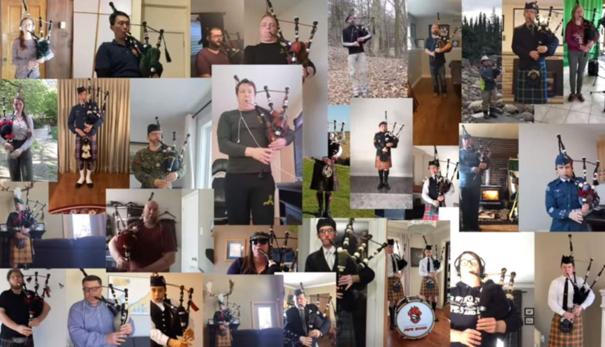 Pipers came together for a performance of 'Amazing Grace' in support of Nova Scotians. 