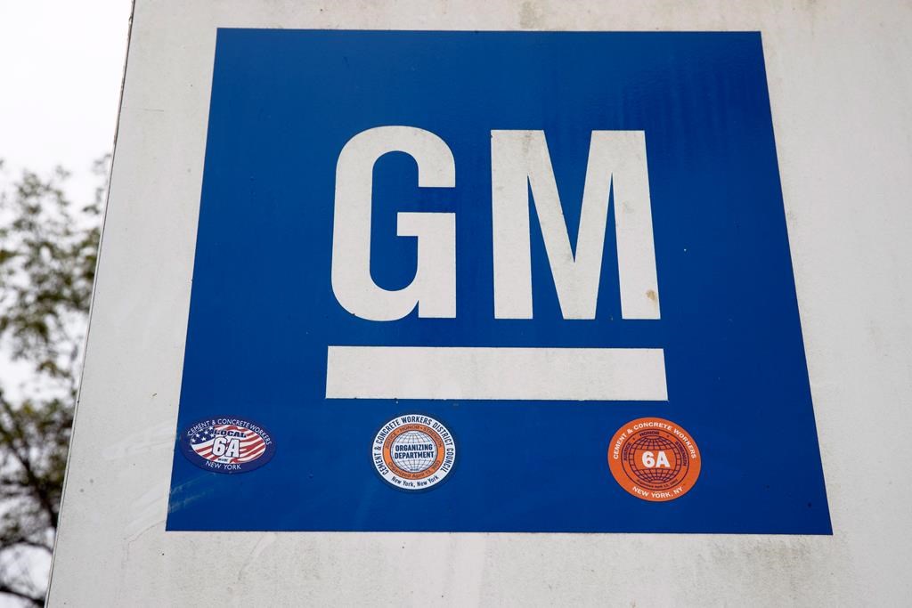 This Oct. 16, 2019, file photo shows a sign at a General Motors facility.