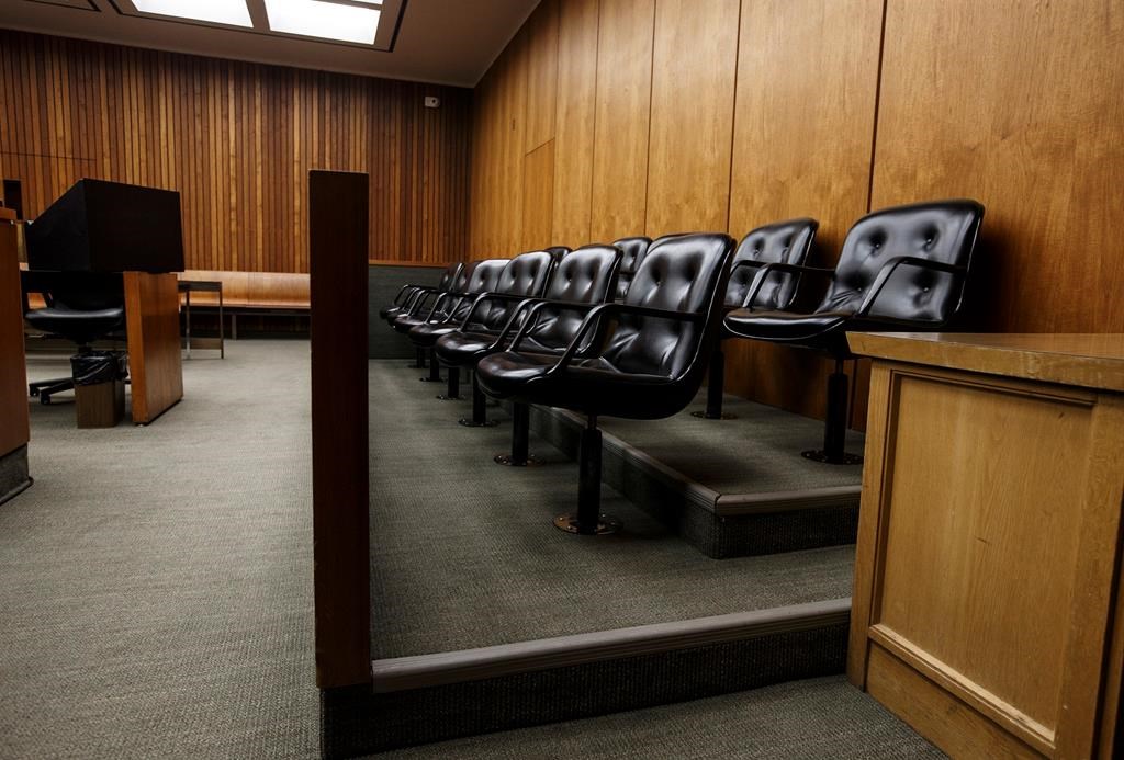 A jury box is shown in a courtroom at the Edmonton Law Courts building in Edmonton on Friday, June 28, 2019.