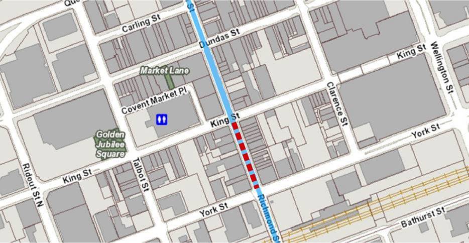 The stretch of Richmond Street closed between King Street and York Street.