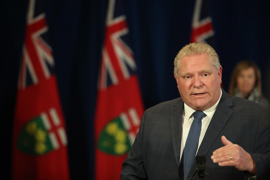 Ontario Premier Doug Ford addresses the province’s daily COVID-19 press conference from Queen’s Park in Toronto on Tuesday, May 5, 2020.