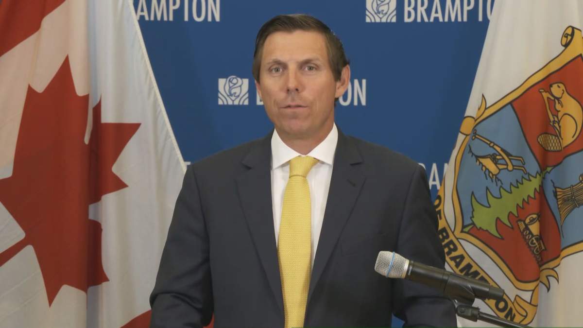 A photo of Brampton Mayor Patrick Brown at a press conference on May 27, 2020.