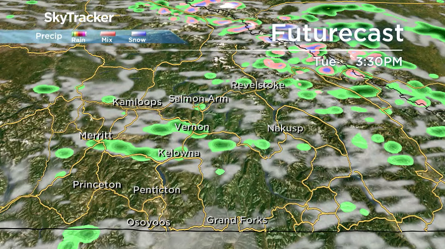 There is a slight chance of rain Tuesday afternoon in the Central and North Okanagan.