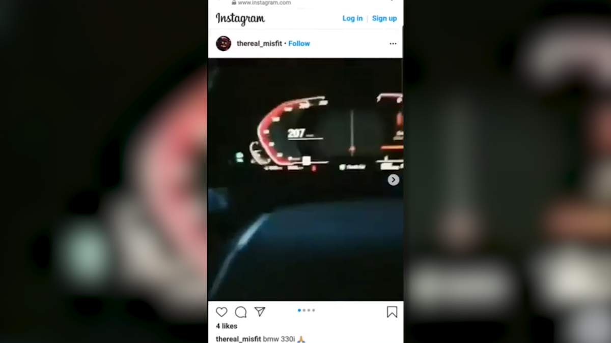 A still picture from a posted video of a driver speeding over 200 km/h on Perth Rd. north of Kingston