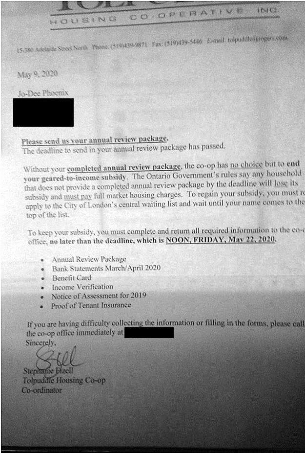 The letter Phoenix says was slipped under her doorway on May 14, 2020.