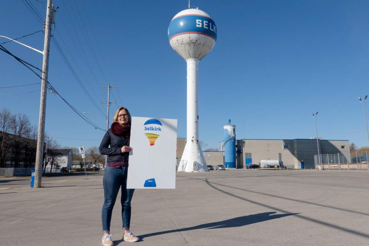Selkirk-born designer Robyn Kacperski shows off her winning design for Selkirk's water tower.