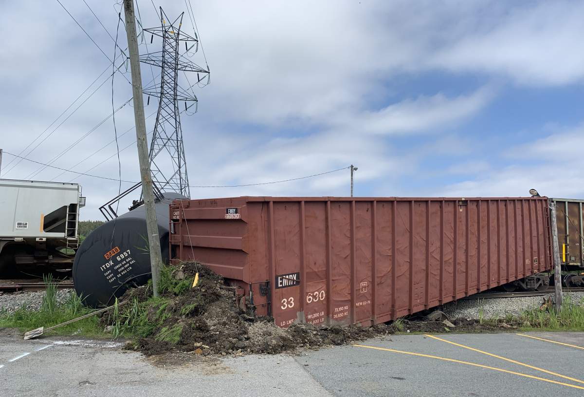 An empty tanker and cars carrying potash and woodchips left the tracks.
