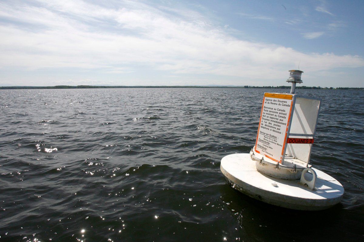 A floating marker indicates the border between the U.S. and Canada in the Missisquoi Bay basin on Lake Champlain on June 25, 2008.