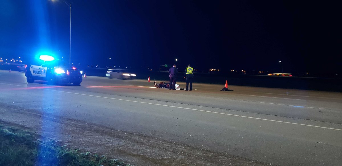 A man in his 40s was sent to hospital after a motorcycle collision on Gateway Boulevard between 41 Avenue SW and Ellerslie Road Thursday, June 11, 2020.
