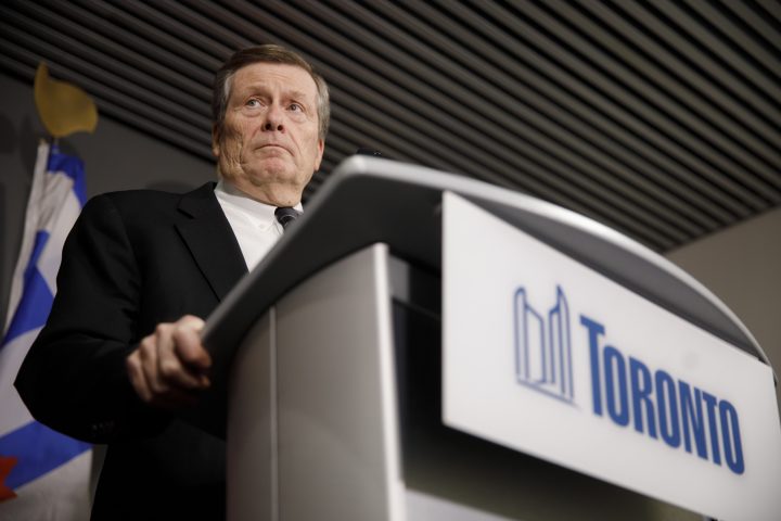 Toronto Mayor John Tory speaks during a press conference in Toronto on Saturday, Feb 29, 2020.