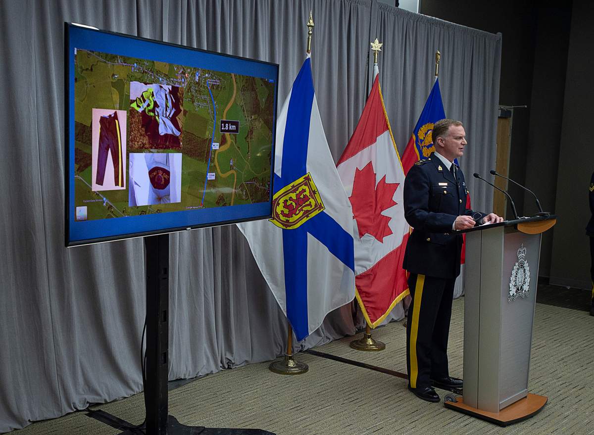 RCMP Supt. Darren Campbell provides an update of the Nova Scotia shootings at RCMP headquarters in Dartmouth, N.S., Tuesday, April 28, 2020. Prosecutors are arguing that fully revealing the information used to obtain search warrants following the province's recent mass shooting could compromise the "massive" police investigation and identify innocent parties.