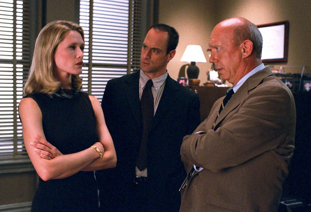 A 2000 file photo from 'Law & Order: Special Victims Unit, from left, Stephanie March, Christopher Meloni and Dann Florek.