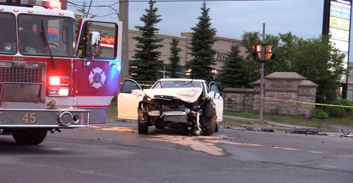 The scene of a fatal crash in Ajax early Saturday.