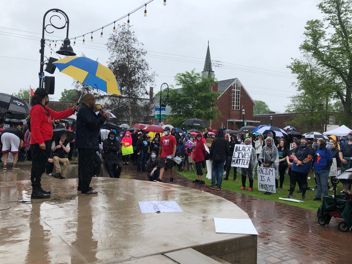 Demonstrators rally in support of Black Lives Matter in Truro, N.S. on June 6, 2020.