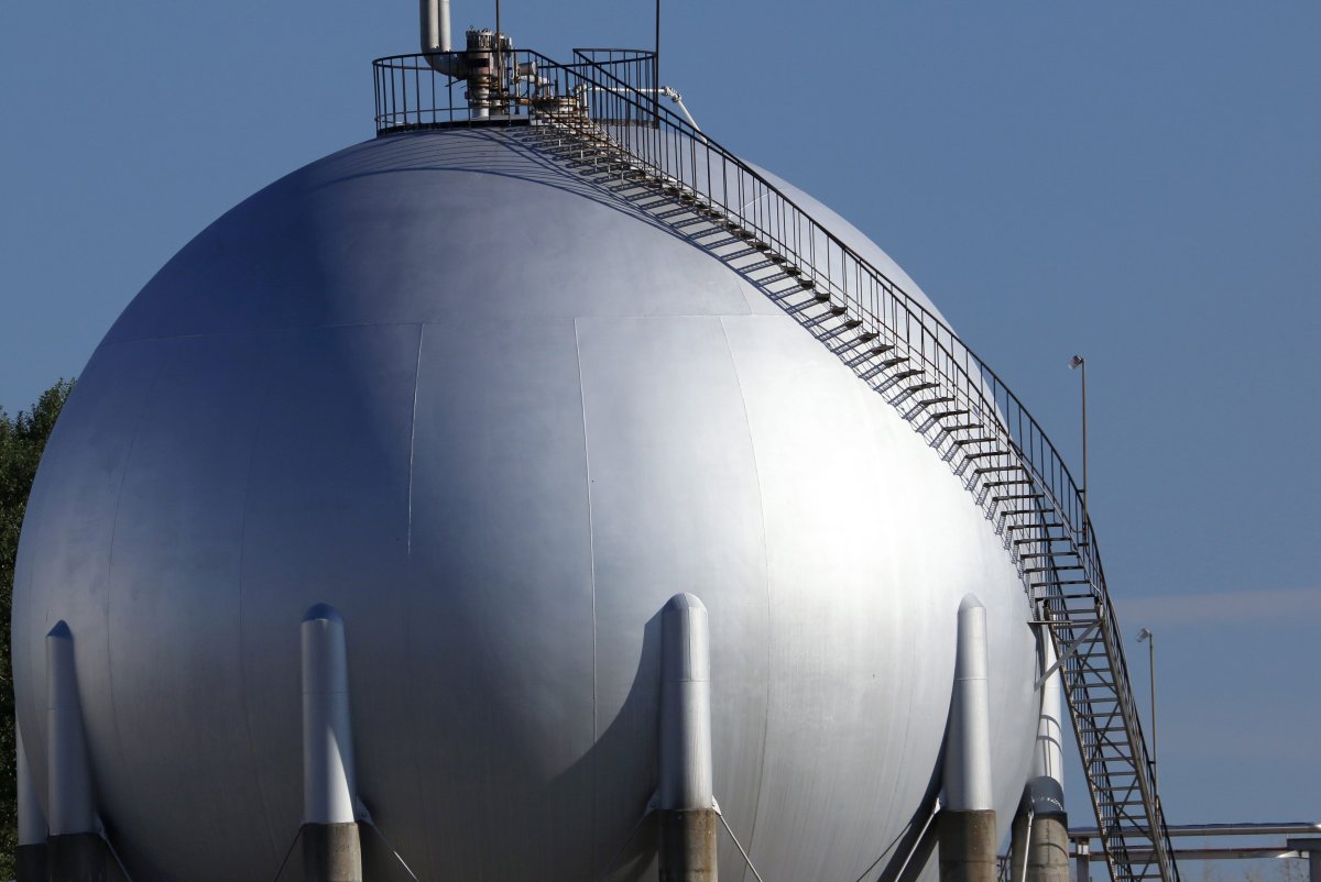 LPG (Liquid Petroleum Gas) storage tank at a natural gas processing plant, belonging to Bonavista Petroleum, near Carstairs, Alberta on July 18, 2015. THE CANADIAN PRESS IMAGES/Larry MacDougal.