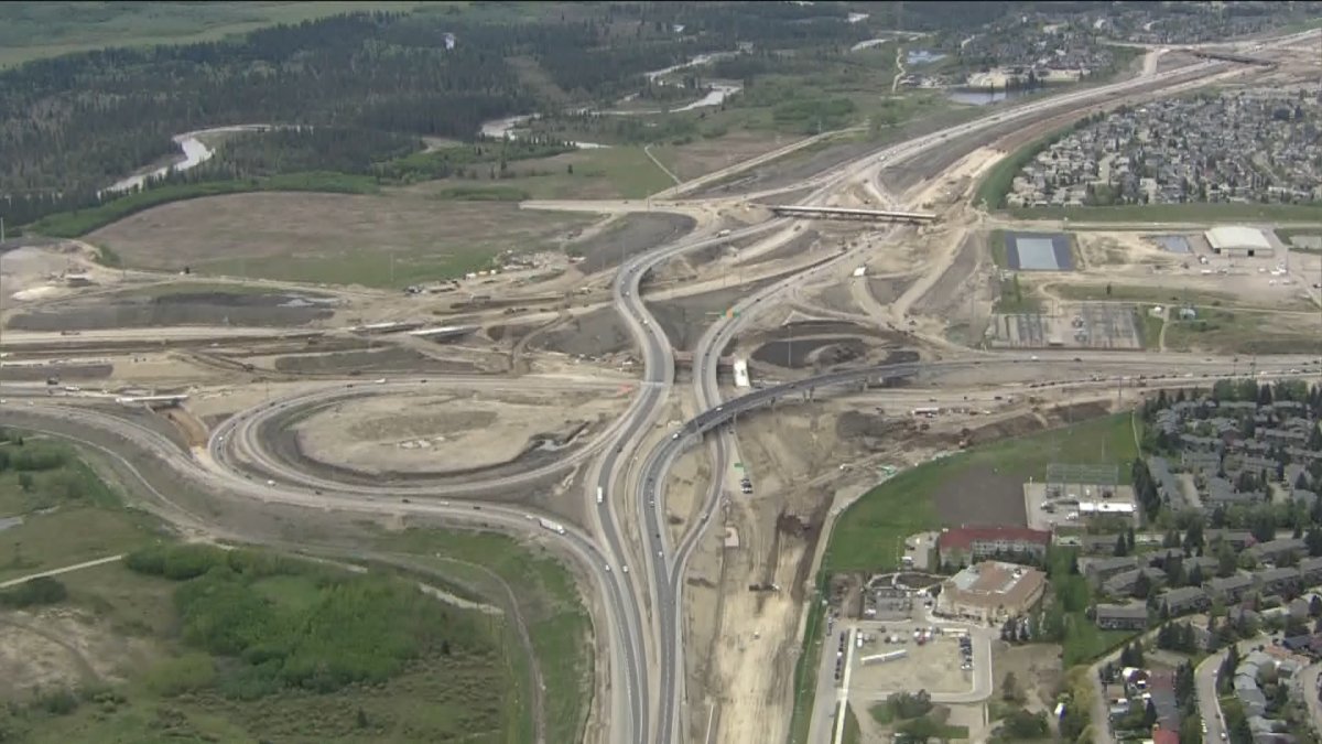 An aerial view of the construction of the Calgary ring road. 