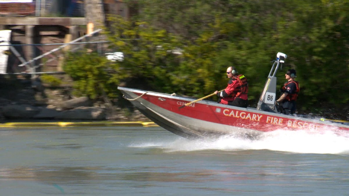 The Calgary Fire Department's aquatics team on one of Calgary's rivers.  