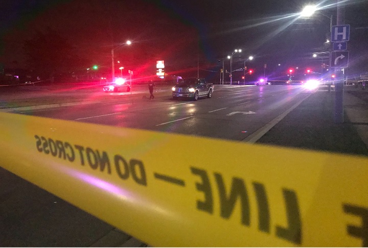 Peel Regional Police block off a large scene in Brampton Tuesday night after an officer-involved shooting.