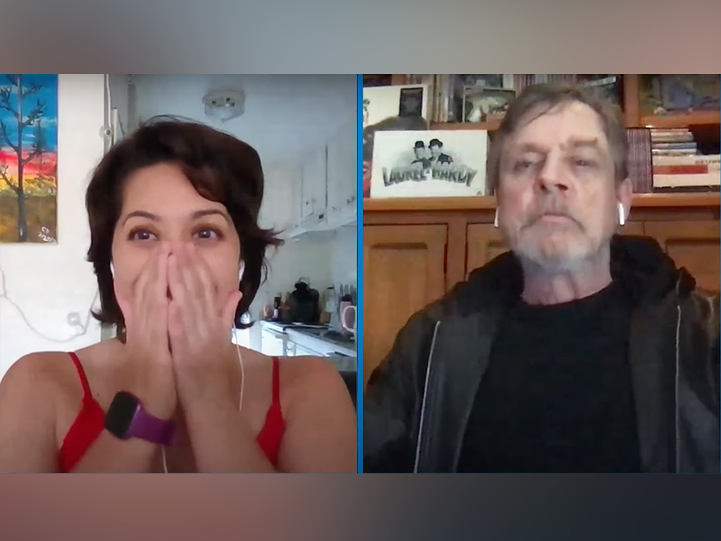 (L-R) San Diego nurse Chloe Ducose and ‘Star Wars’ actor Mark Hamill during a video call on ‘Jimmy Kimmel Live!’ on June 4, 2020.