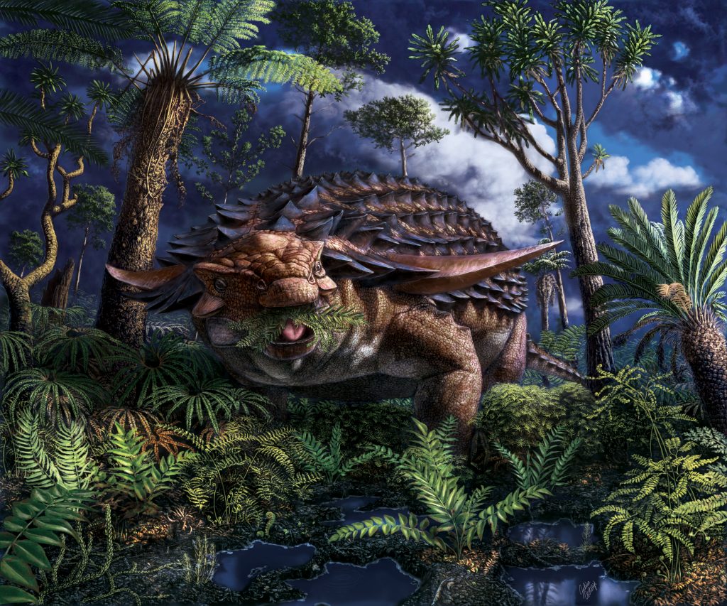 An illustration of an nodosaur by artist Julius Csotonyi.