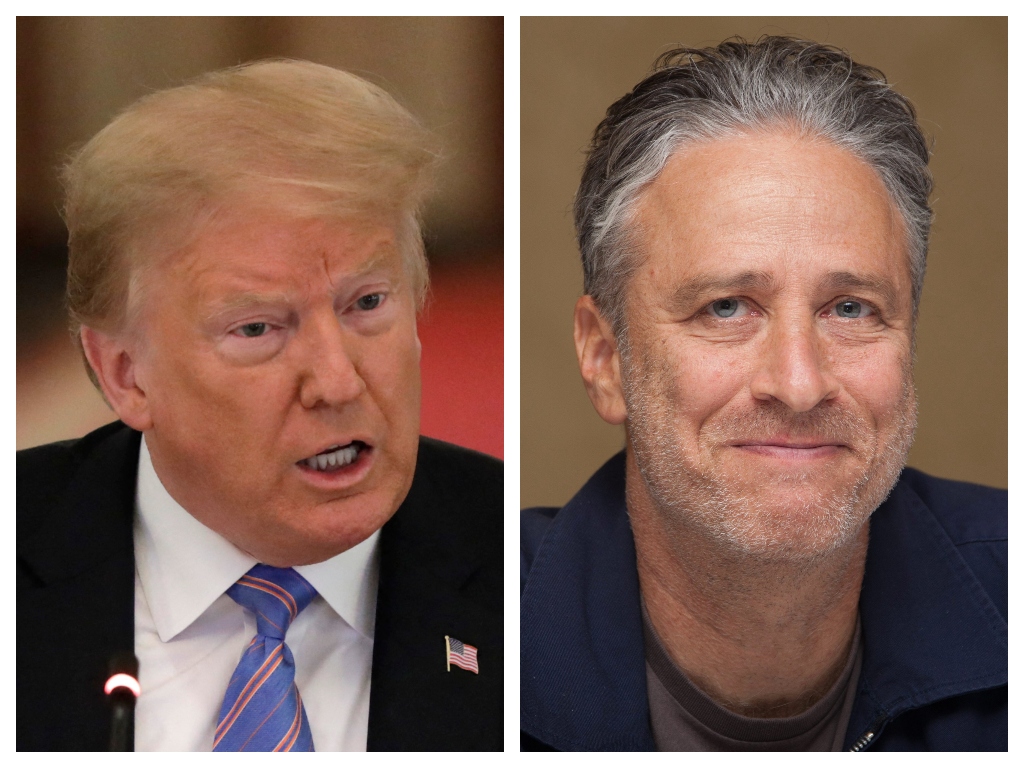 (L-R) U.S. President Donald Trump and comedian Jon Stewart.