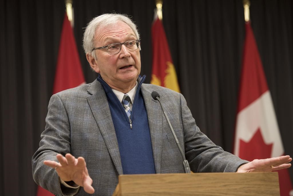 New Brunswick Premier Blaine Higgs speaks with the media in Fredericton, New Brunswick on Monday, Feb. 17, 2020.