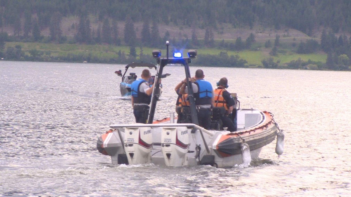 RCMP are transported by the Kelowna Fire Department Monday evening to investigate a boater on Okanagan Lake, who was reportedly operating his vessel in an erratic and dangerous manner.