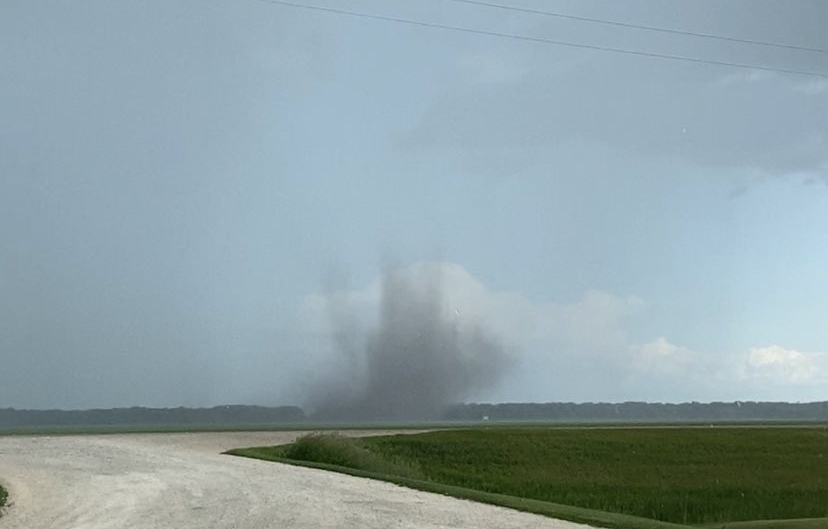 A small landspout tornado formed in rural Manitoba Tuesday night.