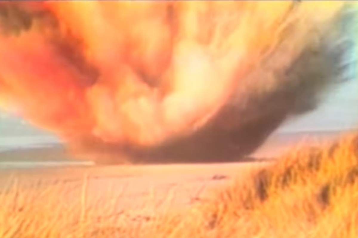 A whale is blown up with dynamite on the beach near Florence, Ore., on Nov. 12, 1970.