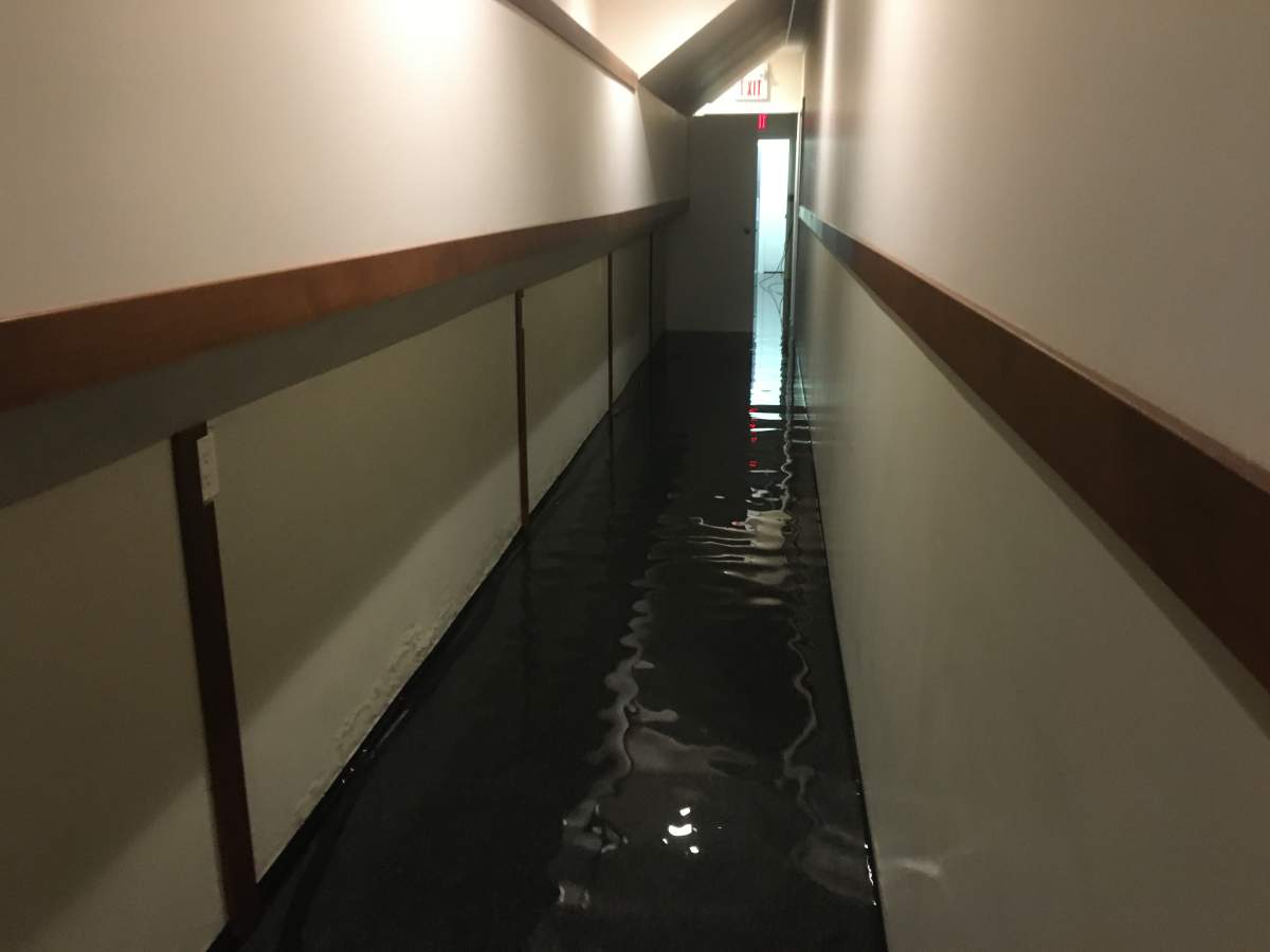 Flooding in the Exshaw community hall on Monday, June 1.
