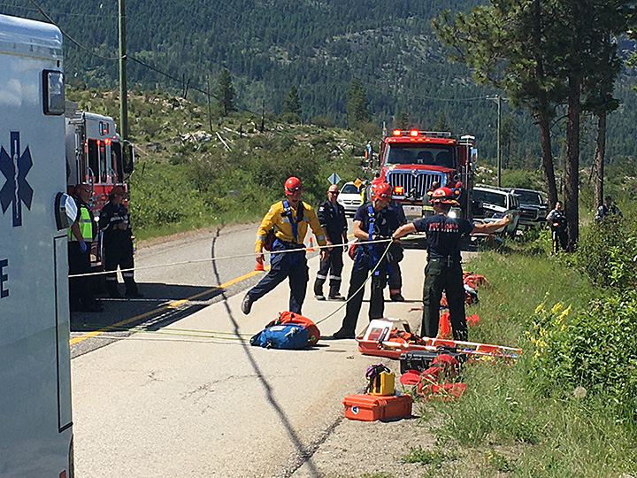 A rope rescue was needed to pull an injured cyclist from an embankment along Westside Road, just north of Fintry, on Thursday afternoon.