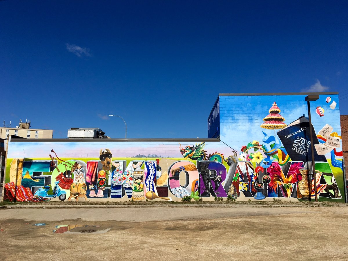 This 70-foot-long mural honouring 50 years of Folklorama can be found in Winnipeg's West End, and was chosen as the 2019 Mural of the Year.