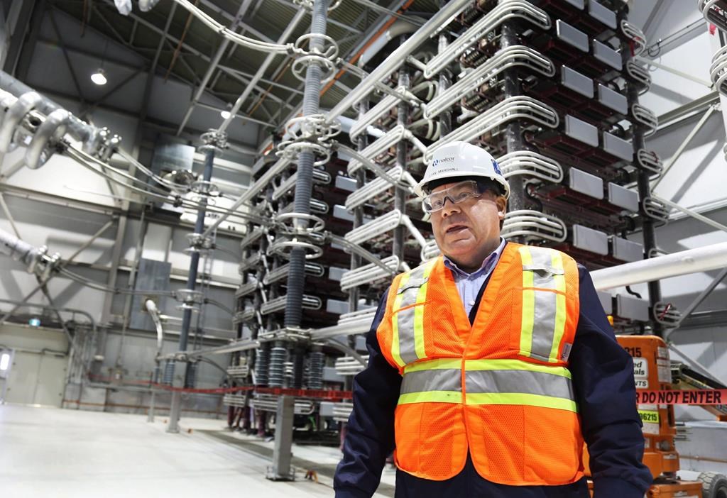 Nalcor Energy CEO Stan Marshall takes questions from the media at the Link Energization Milestone at the Lower Churchill Soldiers Pond transmission site, 40 minutes outside of St. John's on Wednesday, June 27, 2018.
