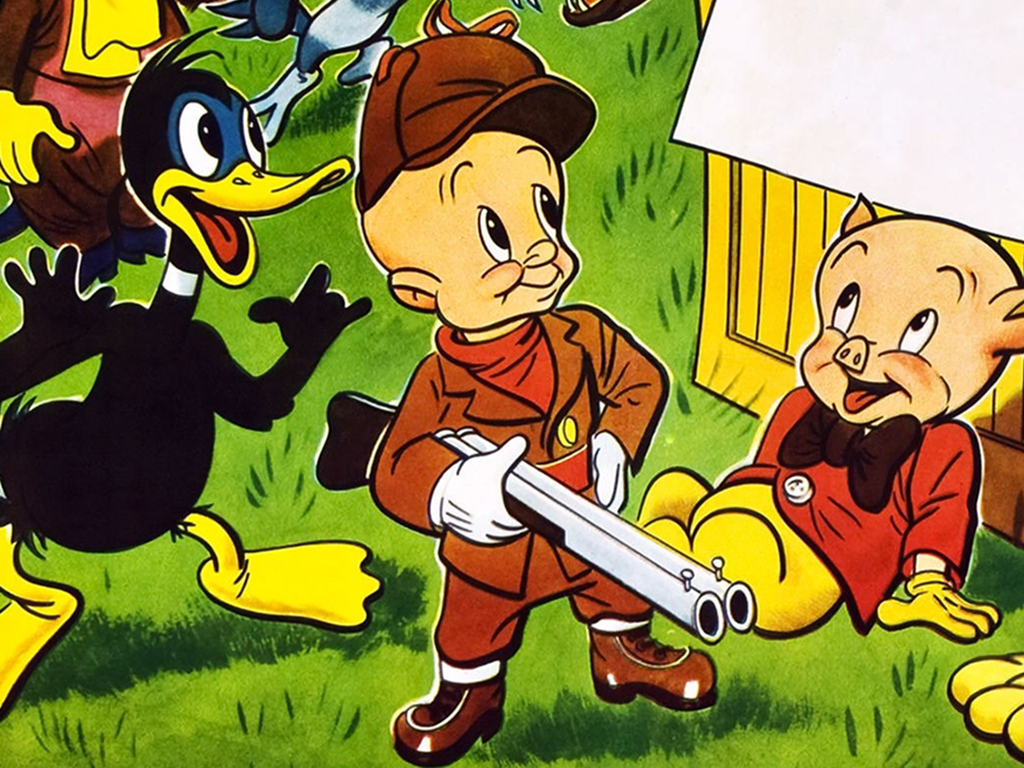 Warner Bros. Cartoons poster from 1946. (L-R) Daffy Duck, Elmer Fudd and Porky Pig.