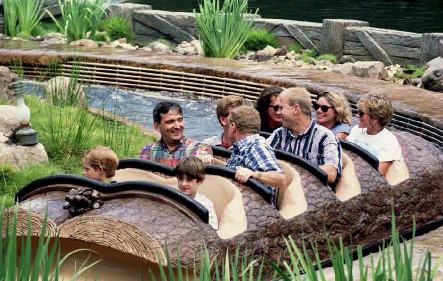 Princess Diana (back row, right), along with her friends, rides the Splash Mountain ride at Disney World's Magic Kingdom on Aug. 26, 1993.