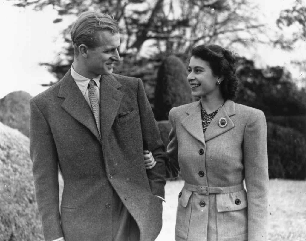 Princess Elizabeth and Prince Philip, Duke of Edinburgh, enjoying a walk during their honeymoon at Broadlands, Romsey, Hampshire, in 1947.
