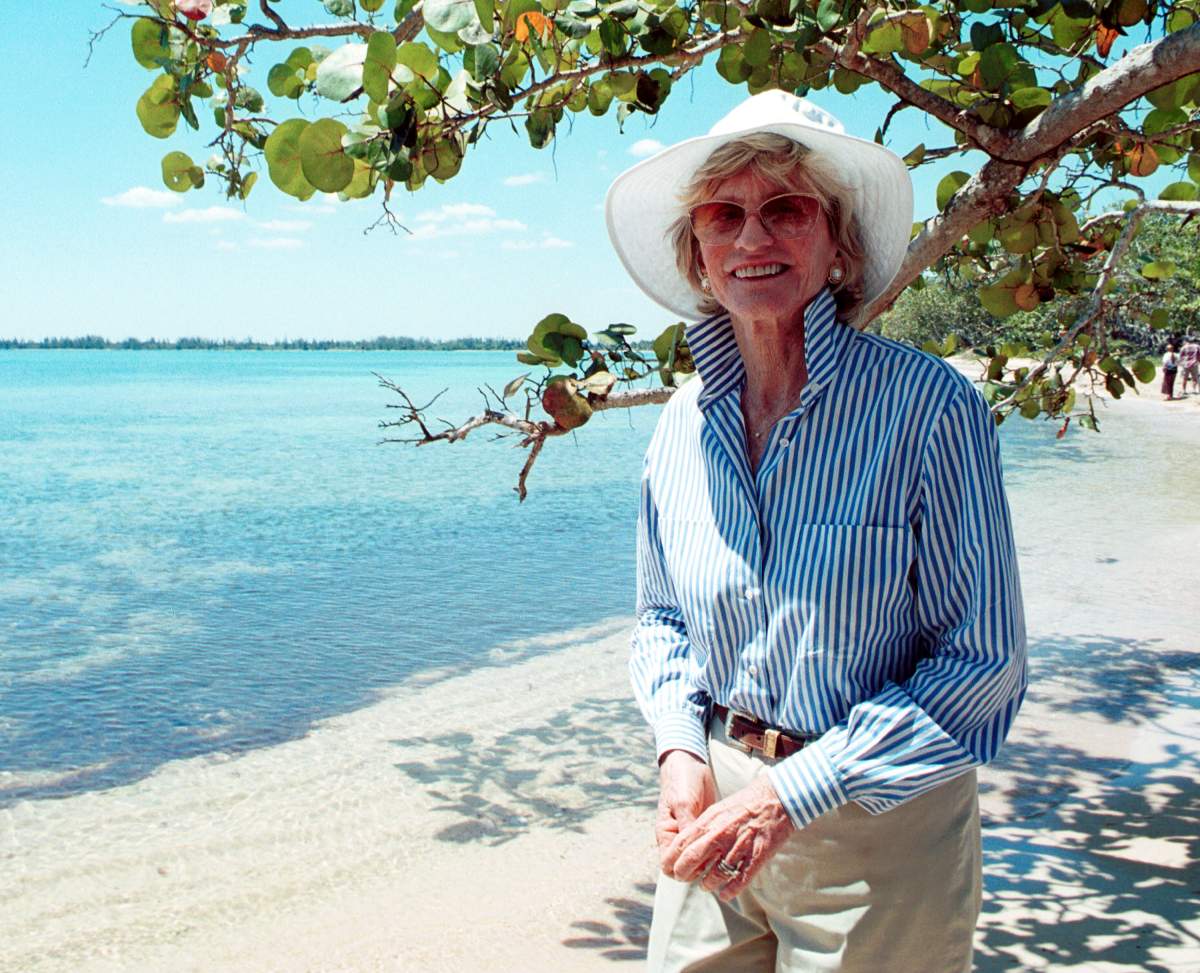 Jean Kennedy Smith, sister of the late President John F. Kennedy, walks along Giron Beach March 24, 2001,150 kilometers (93 miles) south of Havana, Cuba.