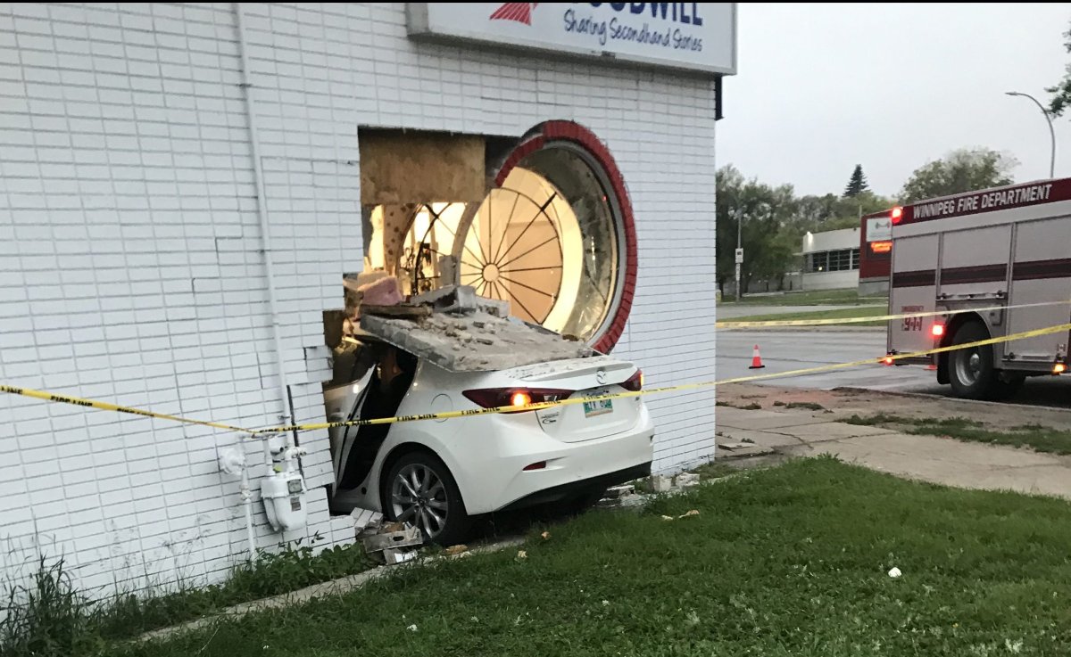 A vehicle ended up inside the Canadian Goodwill thrift store on Pembina Highway Monday morning.