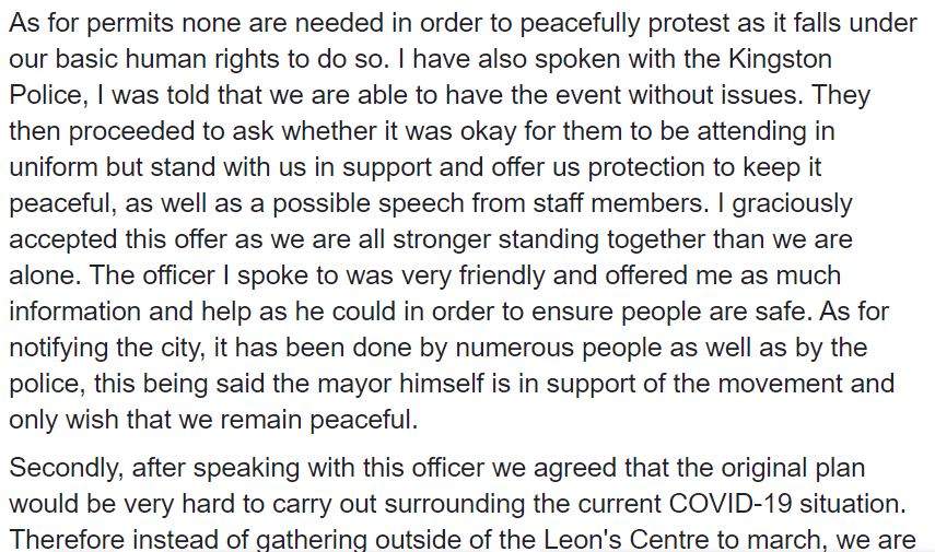 A portion of Casey Heffernan’s comment regarding police involvement at Saturday’s protest.