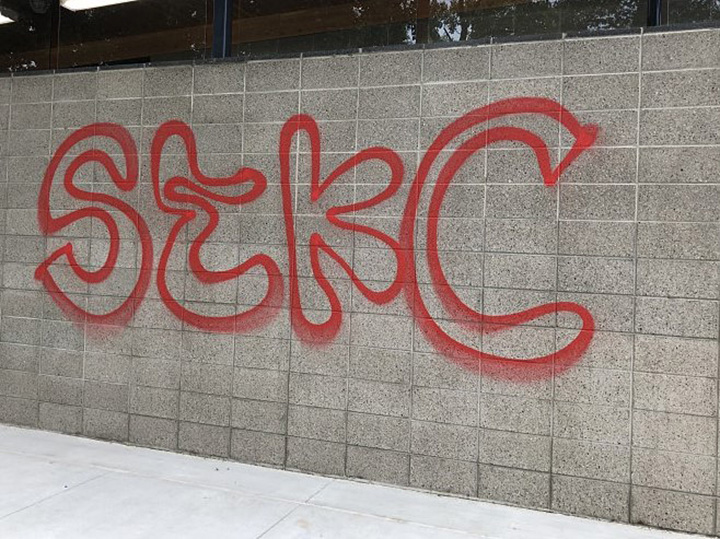 A photo showing graffiti on a building at Boyce-Gyro Park in Kelowna. The city said since 2018, it has invested $2.98 million into Boyce-Gyro Park, including new washrooms and changerooms.
