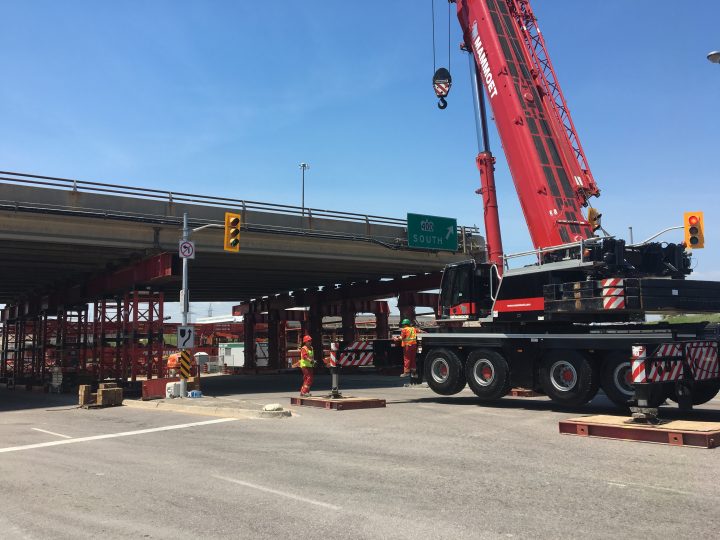 Crews work to replace the northbound Highway 400 bridge over Finch Avenue.
