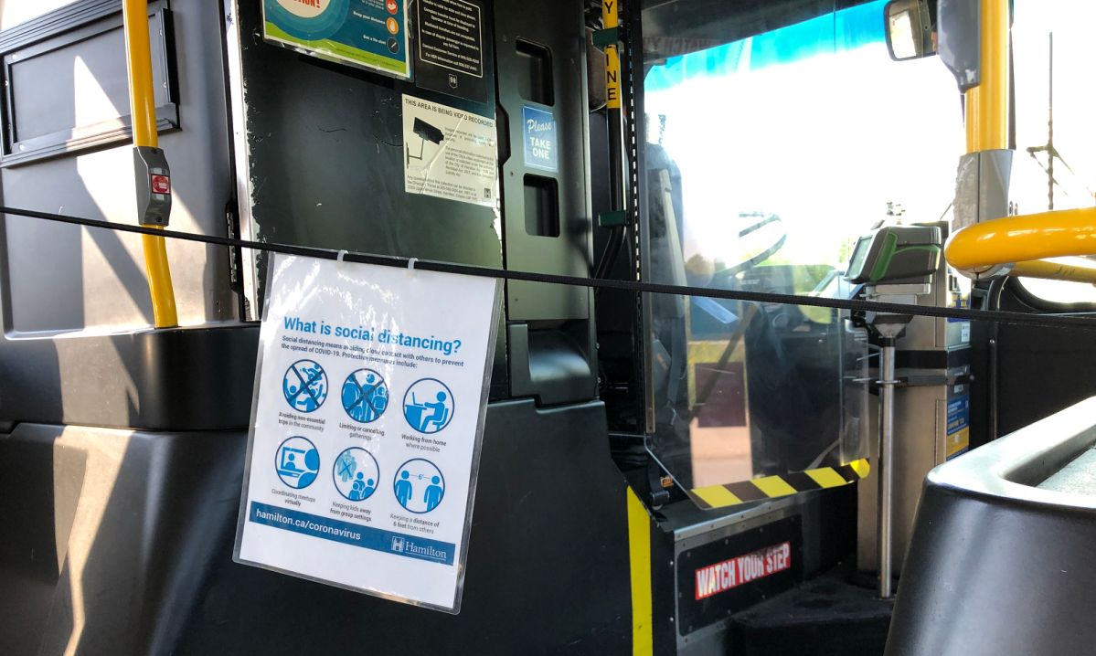 The Hamilton Street Railway has installed bio-shields on all of its buses to protect drivers, as the transit agency will begin collecting fares again on July 1.