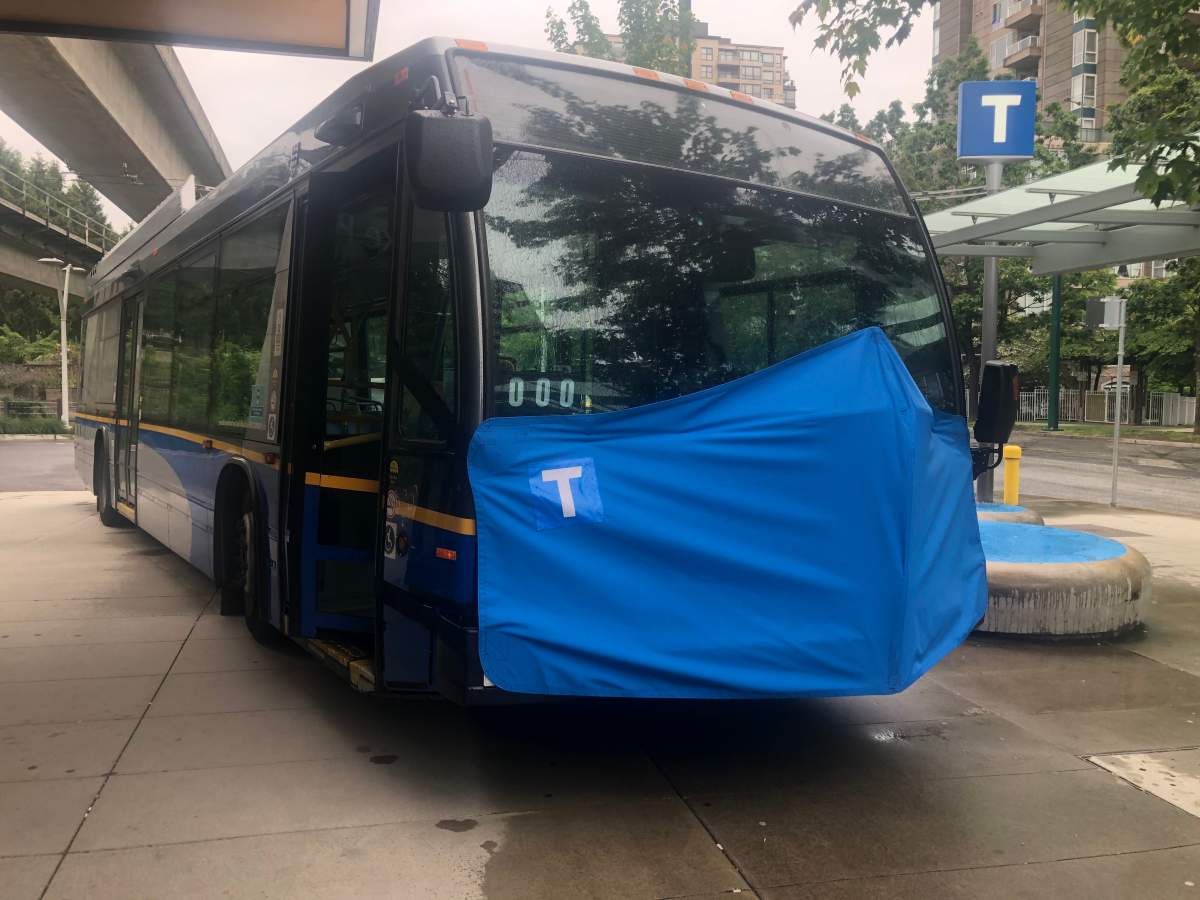 Just like this bus, TransLink wants you to wear a face covering or mask while riding transit.