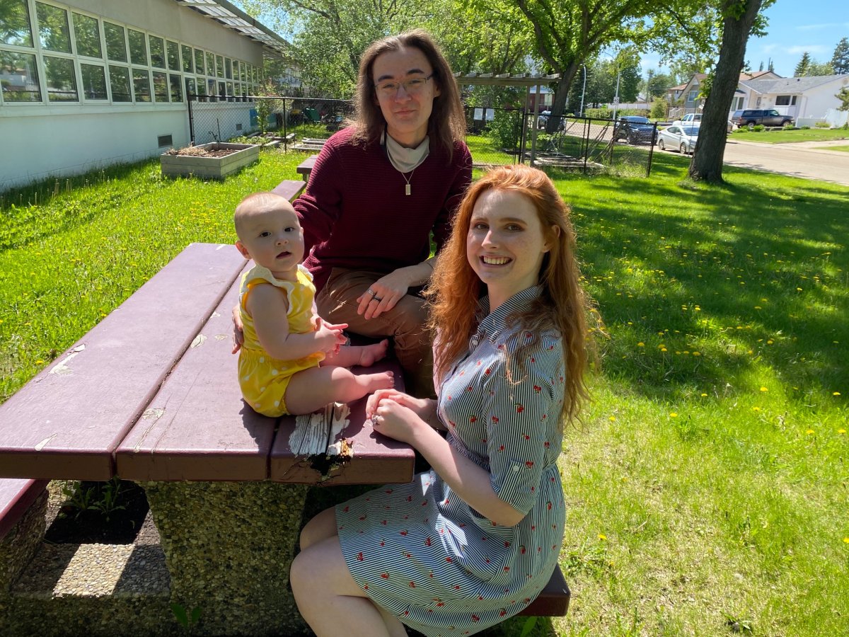 Katelyn Dawe with her husband Sebastian Paul and their 11-month-old daughter Stella on June 2, 2020.