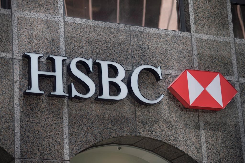 The logo for HSBC Bank Canada is seen on King Street West in Toronto on May 24, 2016. THE CANADIAN PRESS/Eduardo Lima.