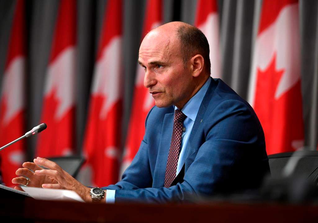 President of the Treasury Board Jean-Yves Duclos speaks during a news conference on the COVID-19 pandemic on Parliament Hill in Ottawa, on Monday, June 22, 2020. Duclos acknowledges the federal government needs "to do better" at responding to formal information requests from the public.THE CANADIAN PRESS/Justin Tang.