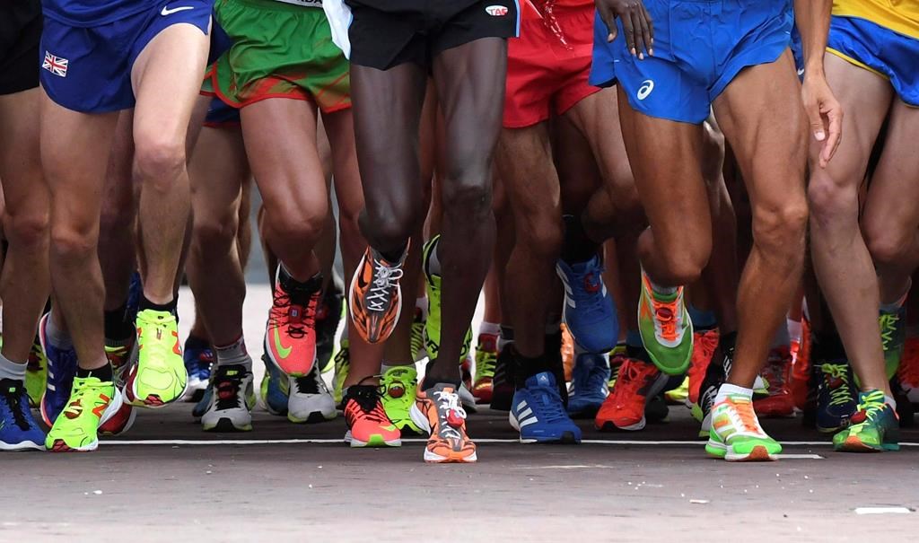 Athletes leave the half marathon start line during the European Athletics Championships in Amsterdam, the Netherlands on Sunday, July 10, 2016. The 2021 Montreal marathon has been cancelled due to the COVID-19 pandemic.