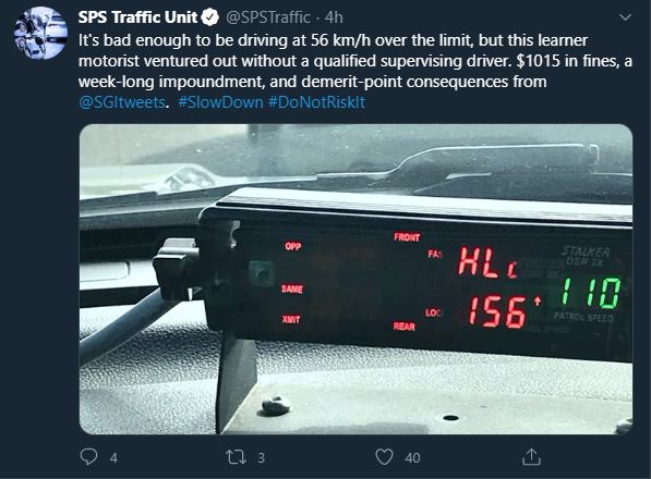 The Saskatoon Police Traffic Unit posted a series of tweets showing cars and radar gun readings after catching three drivers going 56 km/h over the speed limit.